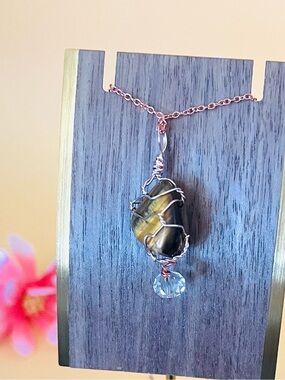 Rose gold plated wire wrapped Tigers eyes pendant pendant